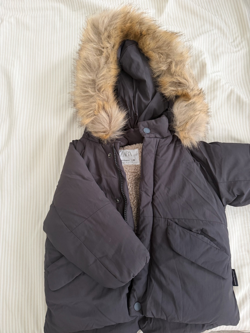 Black Hooded Faux-Fur Trim Puffer Jacket